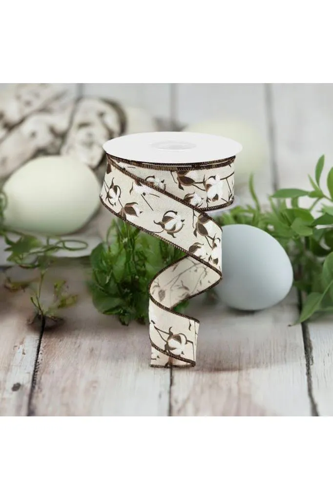 1.5" Cotton Pod Ribbon: Cream & White (10 Yards)