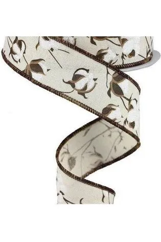1.5" Cotton Pod Ribbon: Cream & White (10 Yards)