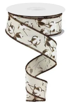 1.5" Cotton Pod Ribbon: Cream & White (10 Yards)
