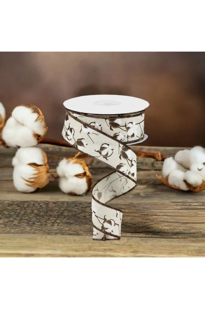 1.5" Cotton Pod Ribbon: Cream & White (10 Yards)