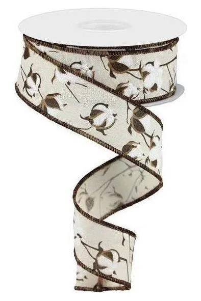 1.5" Cotton Pod Ribbon: Cream & White (10 Yards)