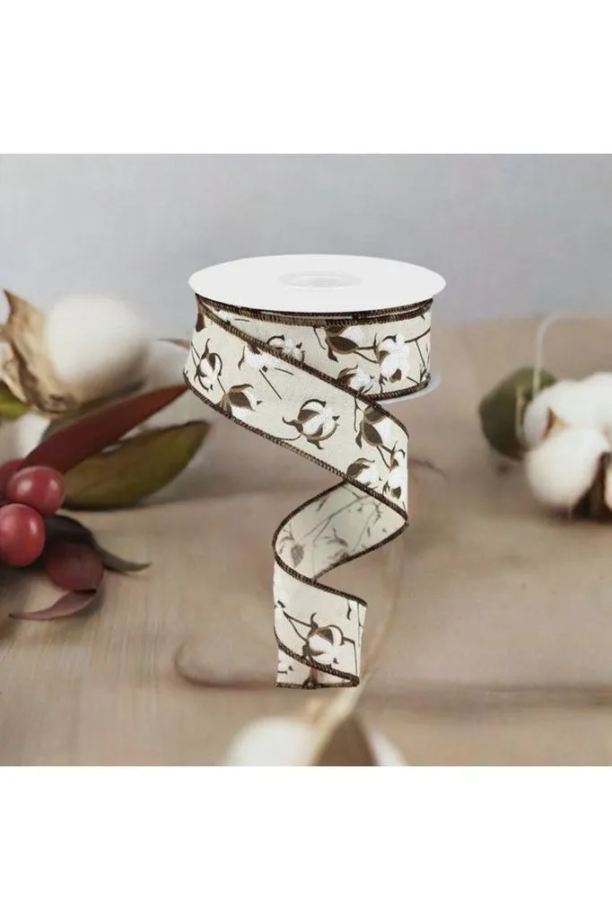 1.5" Cotton Pod Ribbon: Cream & White (10 Yards)