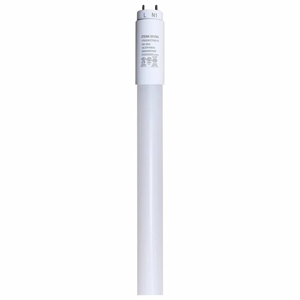 15W T8 LED - CCT Selectable - Medium bi-pin base - 50000 Hours - Type A/B - Ballast Bypass or Direct Replacement - Single or Double Ended Wiring - Glass with PET coating - 25-Pack