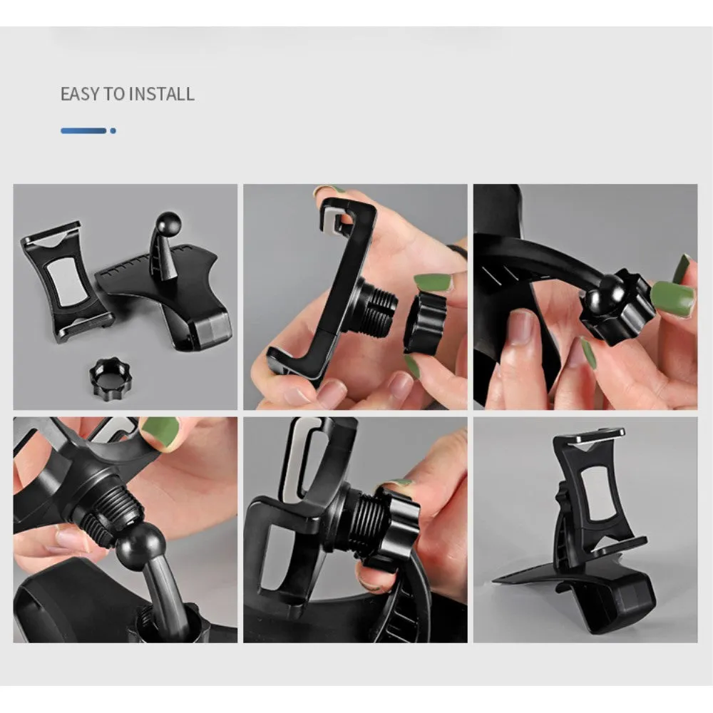 3 in 1 Car GPS Smartphone Holder: Dashboard / Visor Clamp   AC Grid Clip for Freetel Samurai Rei / Arsenal VR One - Black