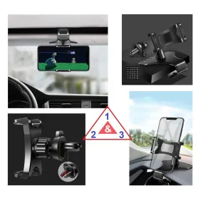 3 in 1 Car GPS Smartphone Holder: Dashboard / Visor Clamp   AC Grid Clip for Freetel Samurai Rei / Arsenal VR One - Black