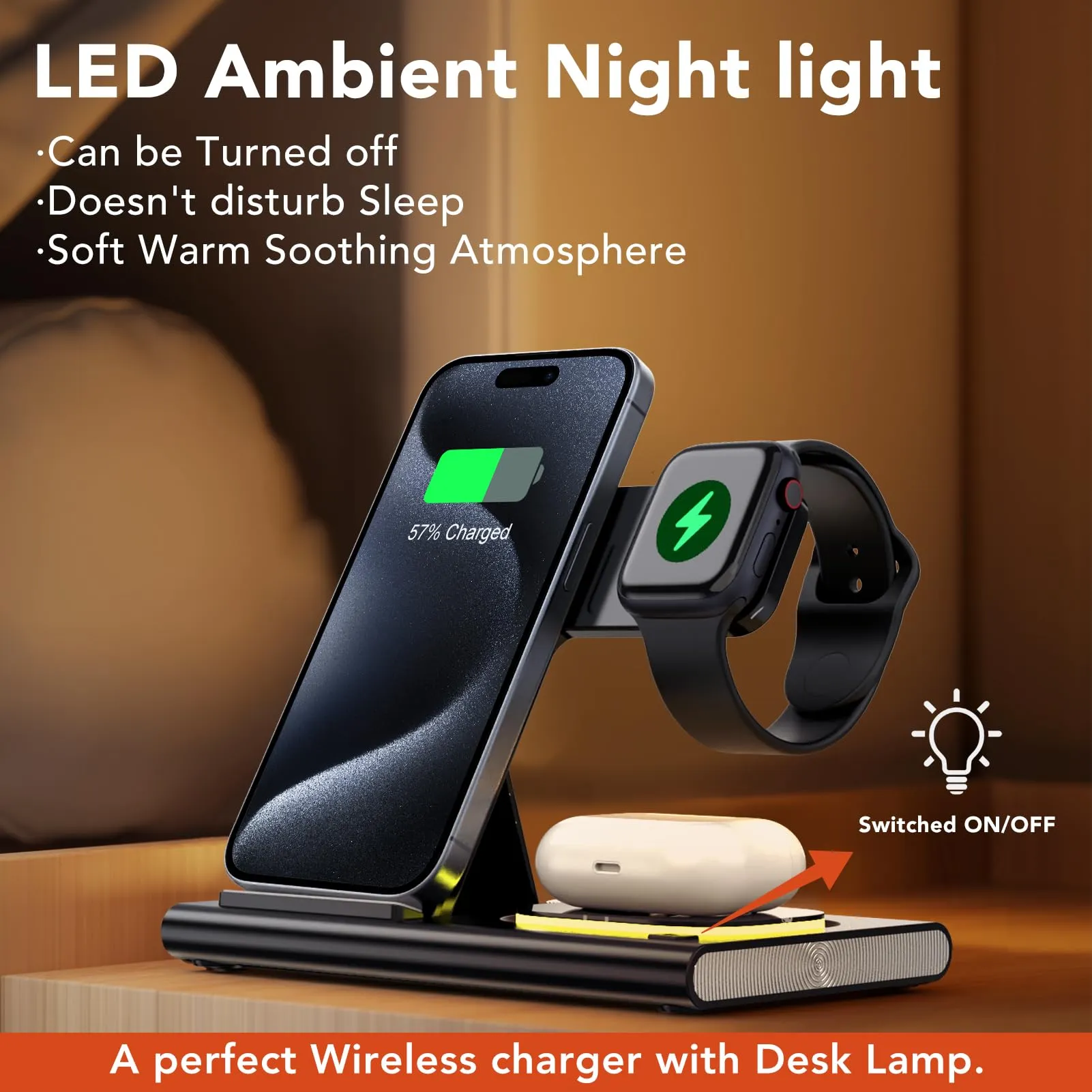 3 in 1 Foldable Charging Station for Apple Products,Fast Wireless Charger Travel Dock Adapter&Light for iPhone 16/15/14/13/12/11/X/XS,for iWatch 10/9/8/7/Ultra2/Ultra/SE,for AirPods 4/3/2/Pro/2(black)
