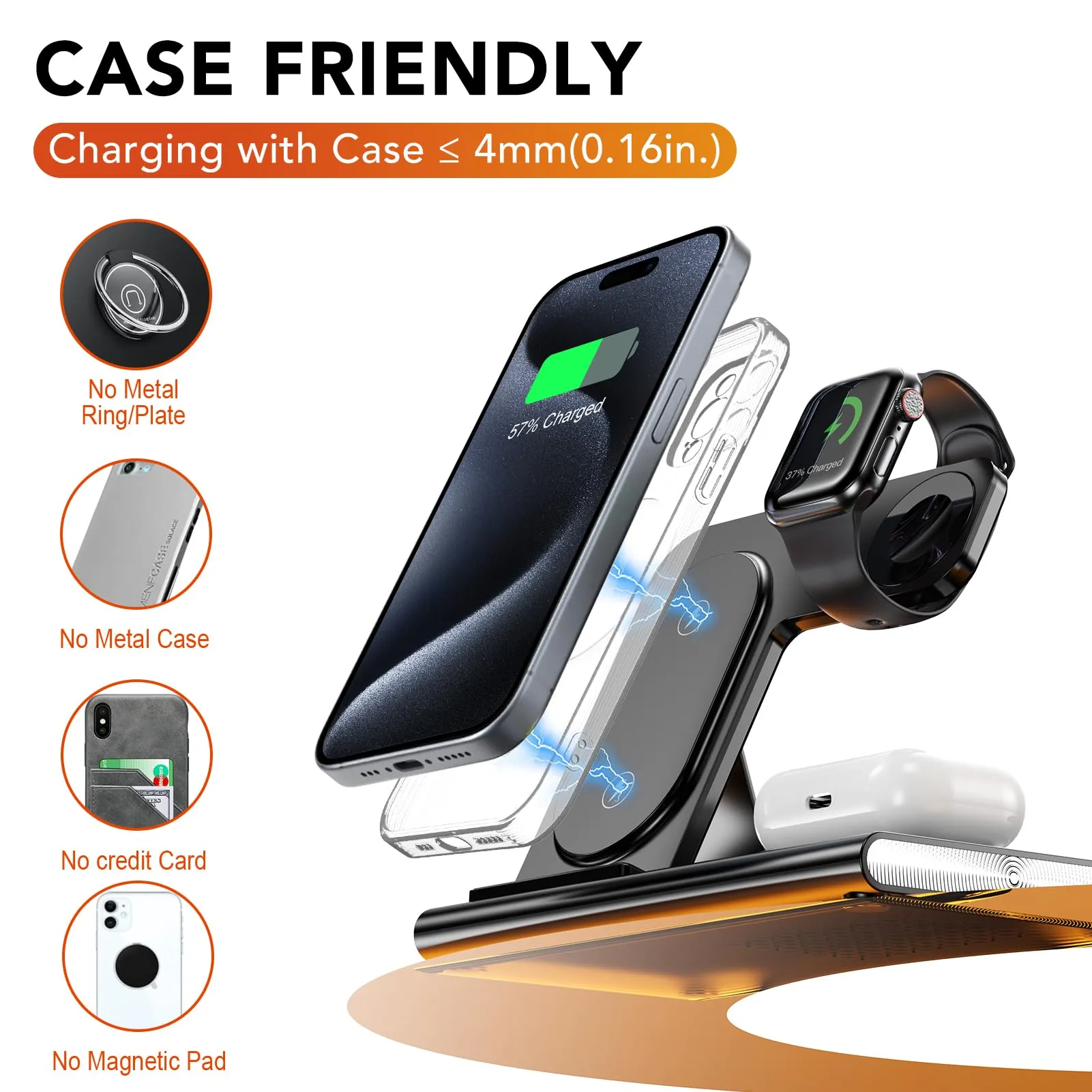 3 in 1 Foldable Charging Station for Apple Products,Fast Wireless Charger Travel Dock Adapter&Light for iPhone 16/15/14/13/12/11/X/XS,for iWatch 10/9/8/7/Ultra2/Ultra/SE,for AirPods 4/3/2/Pro/2(black)