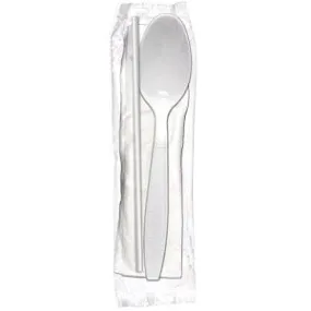 3 Piece Kit White Heavy Weight Teaspoon-Milk Straw-8" x 10" Napkin, Case of 1,000