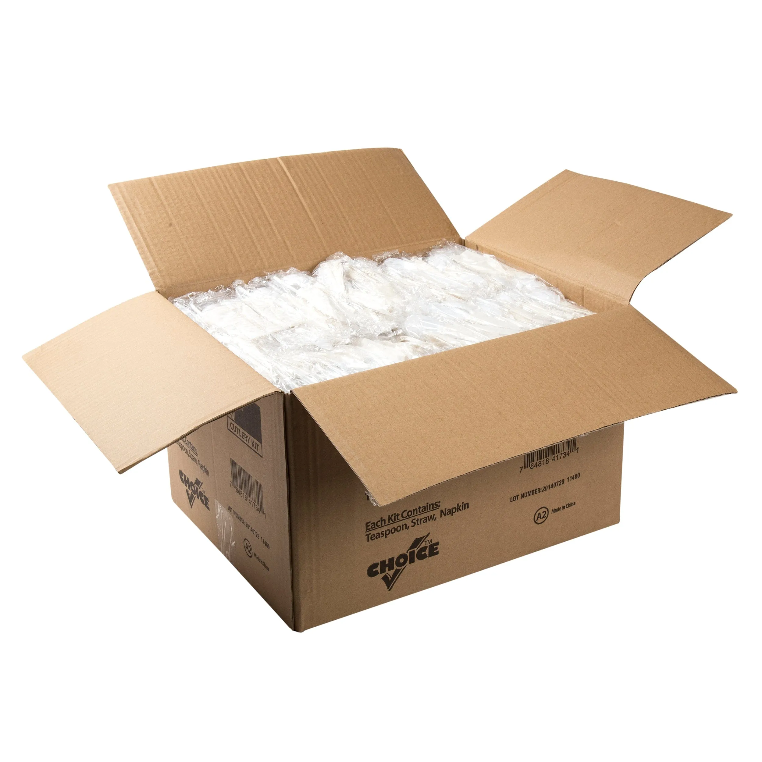 3 Piece Kit White Heavy Weight Teaspoon-Milk Straw-8" x 10" Napkin, Case of 1,000