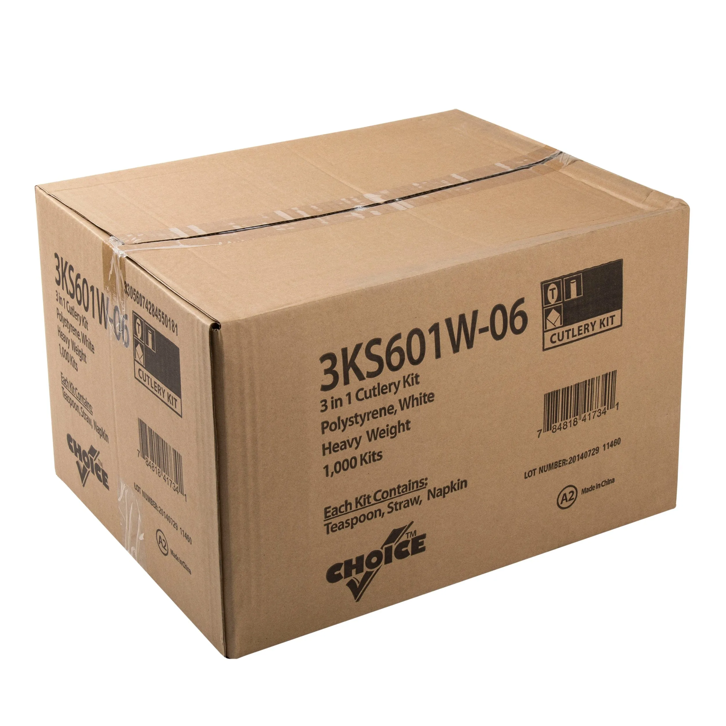 3 Piece Kit White Heavy Weight Teaspoon-Milk Straw-8" x 10" Napkin, Case of 1,000