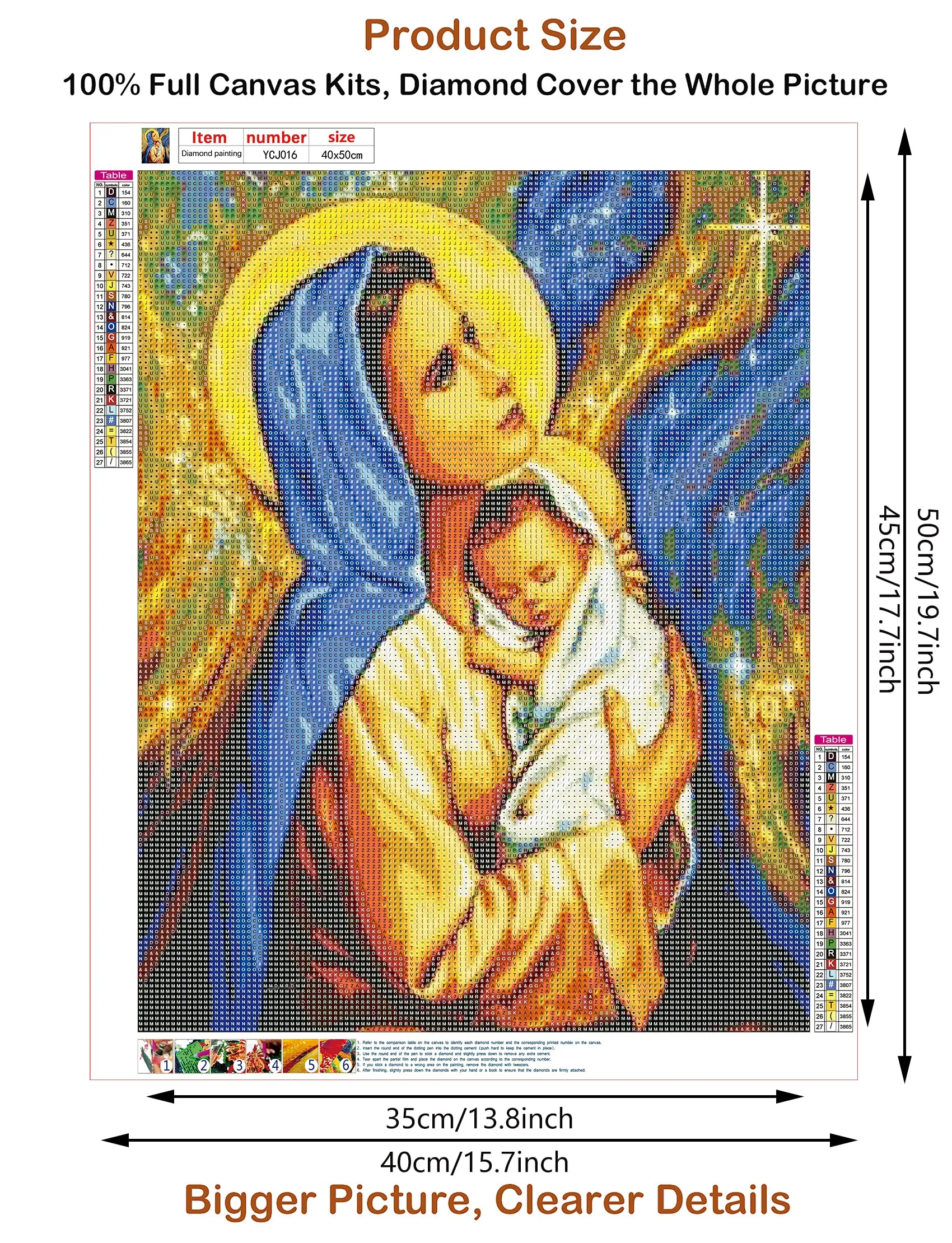 5D DIY Diamond Painting Kits for Adults, Full Drill Painting Cross Stitch by Number Kit, Crystal Rhinestone Embroidery Pictures Arts Craft for Home Wall Decor Gift (Virgin Mary)