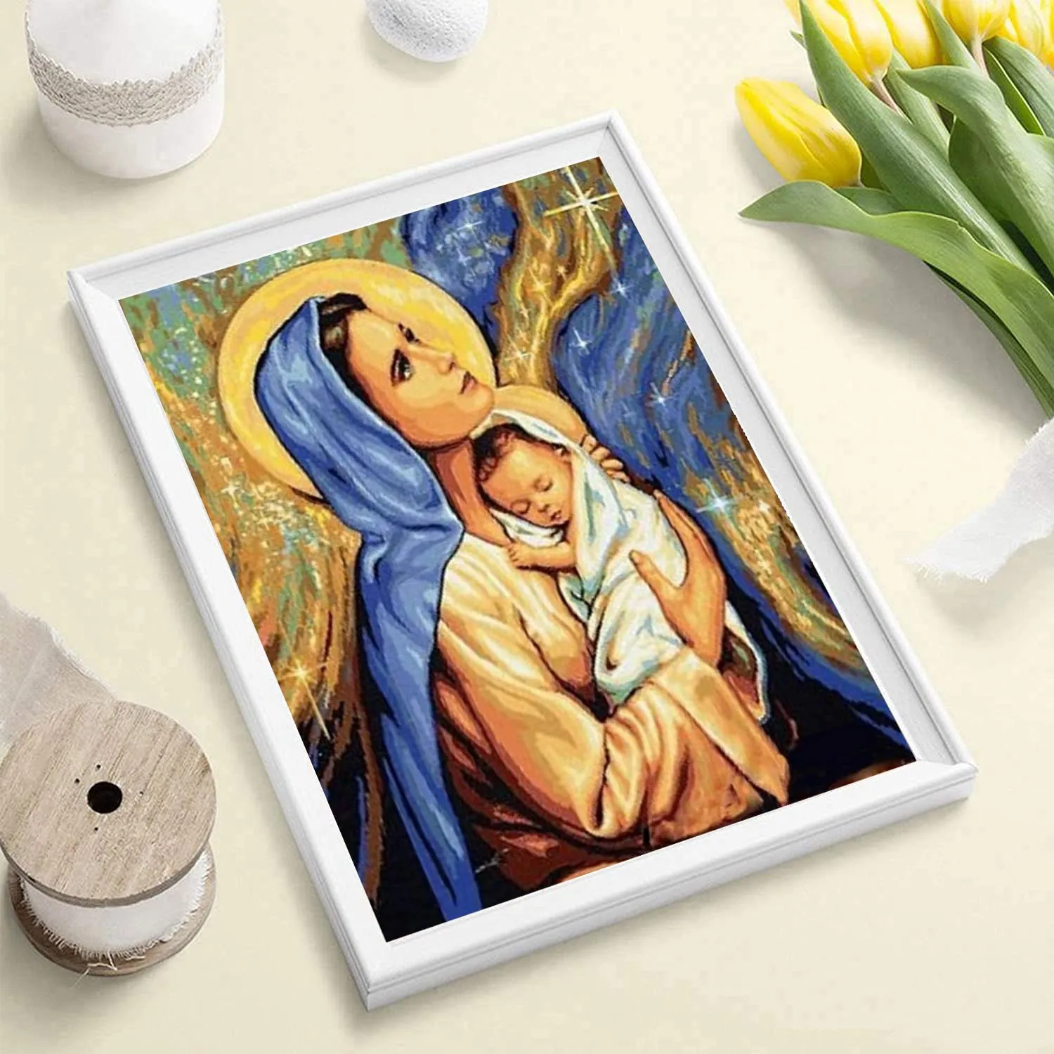 5D DIY Diamond Painting Kits for Adults, Full Drill Painting Cross Stitch by Number Kit, Crystal Rhinestone Embroidery Pictures Arts Craft for Home Wall Decor Gift (Virgin Mary)