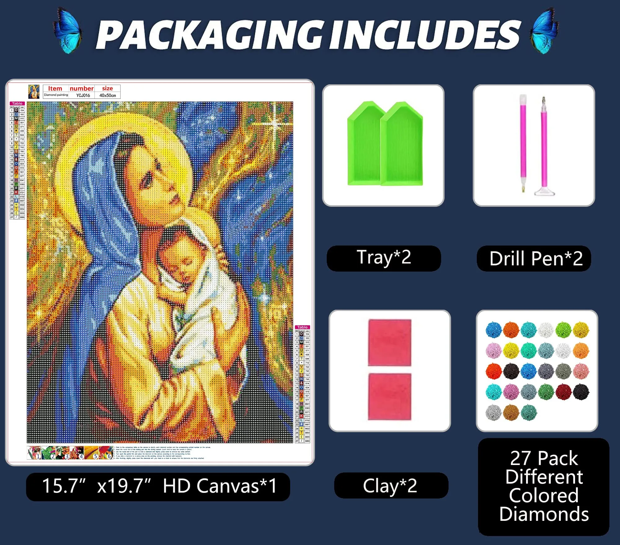 5D DIY Diamond Painting Kits for Adults, Full Drill Painting Cross Stitch by Number Kit, Crystal Rhinestone Embroidery Pictures Arts Craft for Home Wall Decor Gift (Virgin Mary)