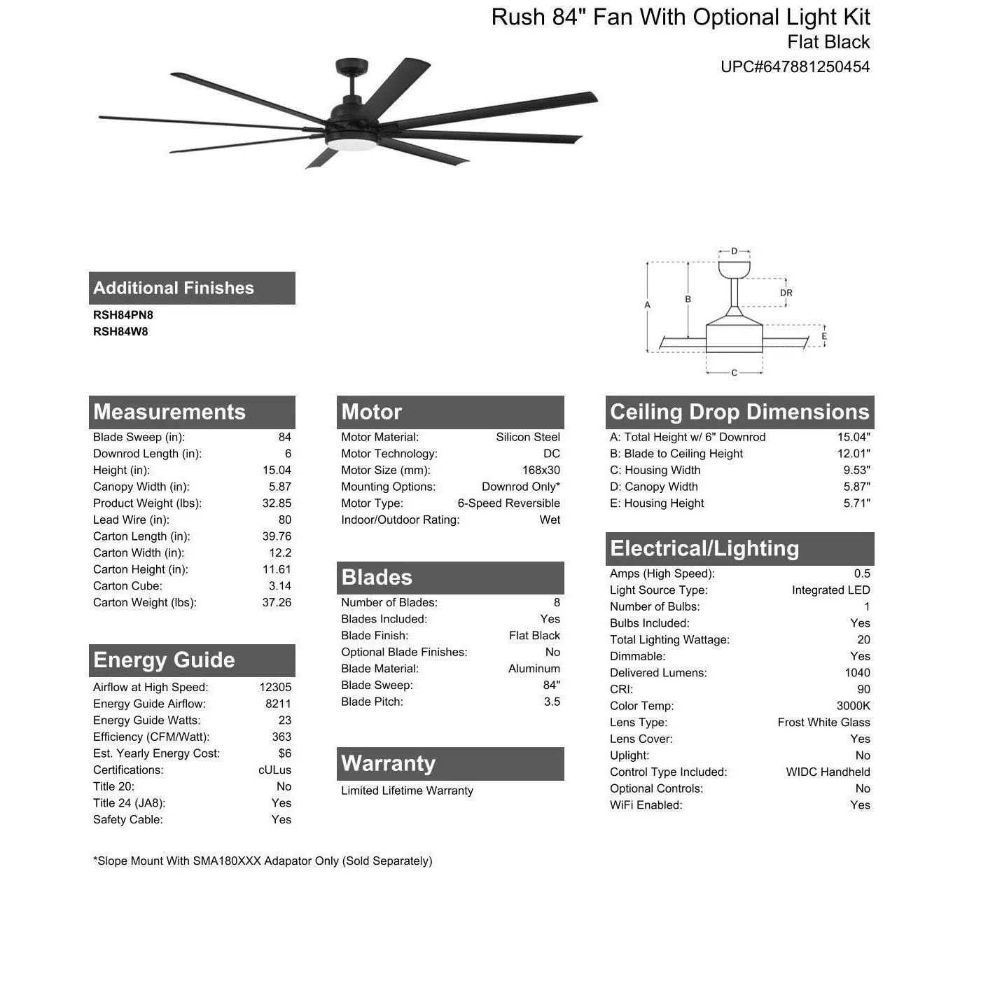 84" Rush in Flat Black w/ Flat Black Blades