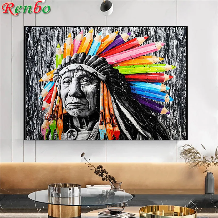 American Indian Man | Native American Diamond Painting | Round/Square 5D Diamonds | Colorful Headdress