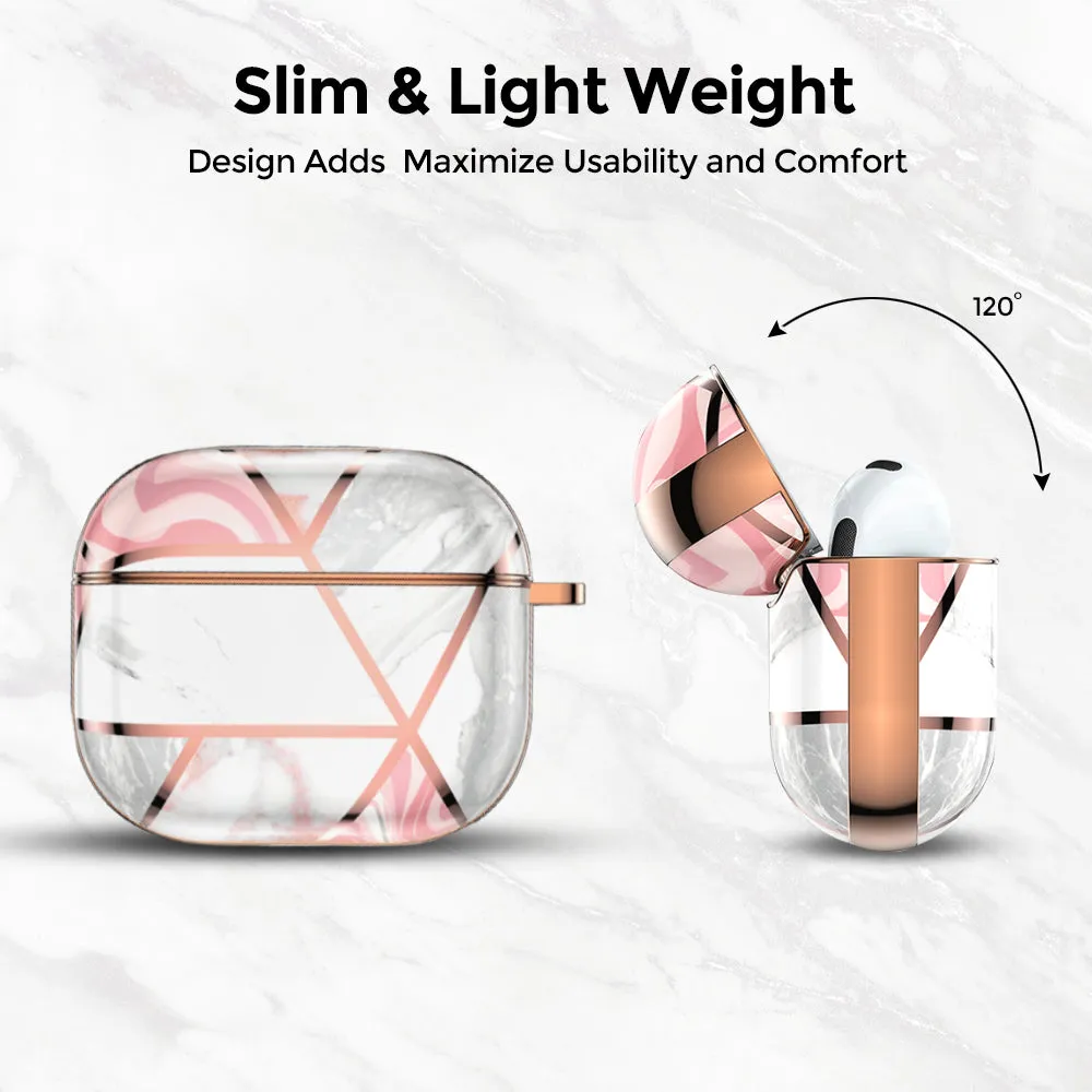 Apple iPhone 13 Pro Case  Air Pods 3rd Generation Case | Marble Shockproof Bumper Stylish Slim Phone Cases | Pink
