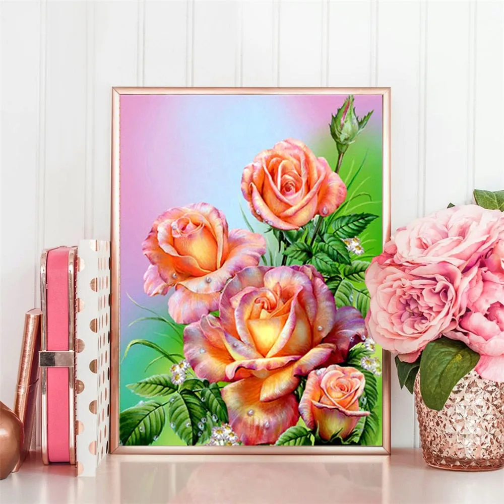 Beautiful Colored Roses | Floral Diamond Painting Kit | Full Round/Square Drill 5D Rhinestones Embroidery | DIY Diamond Kit