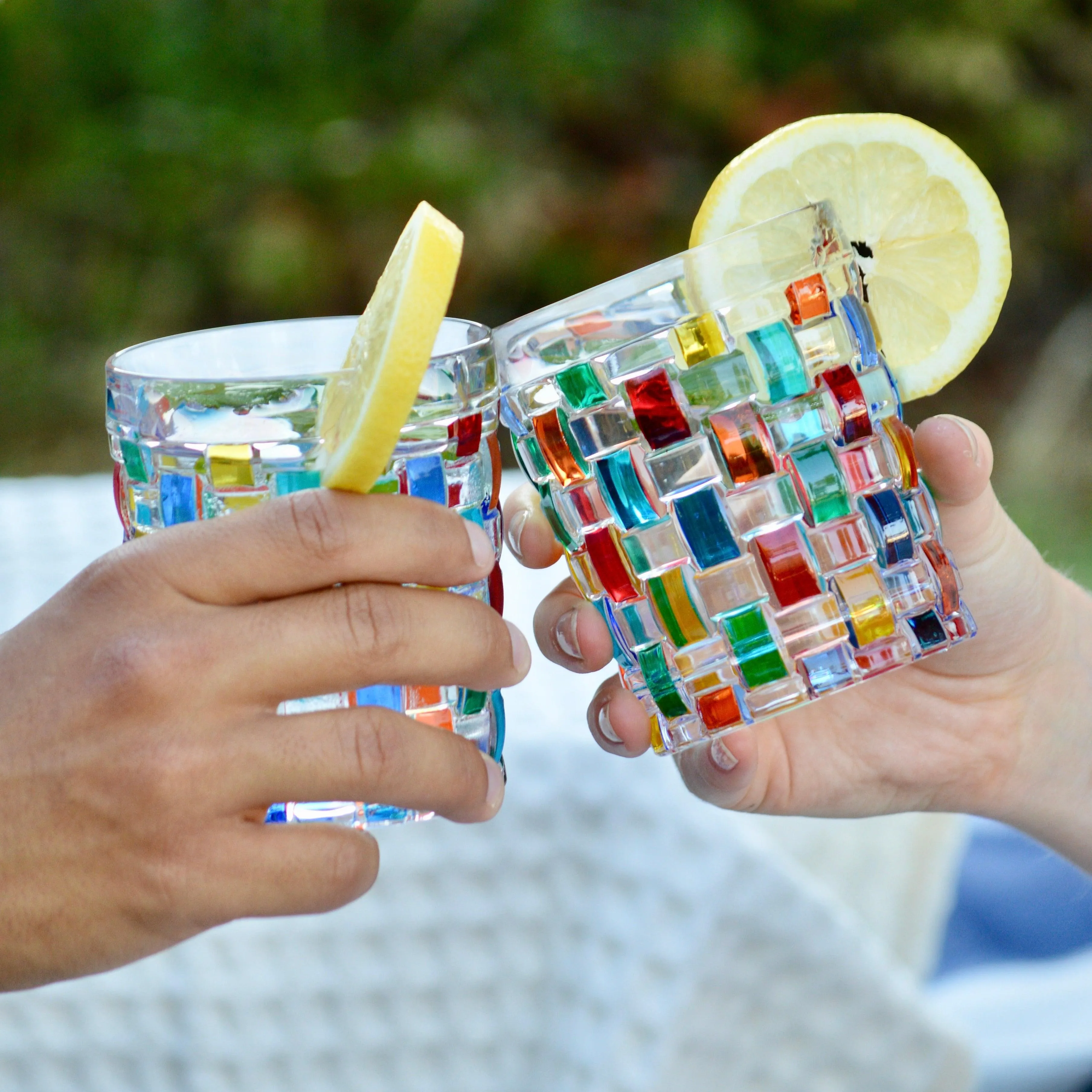 Bossanova Juice, Water, Whiskey Glass, Set of 2 Hand-Painted Italian Crystal