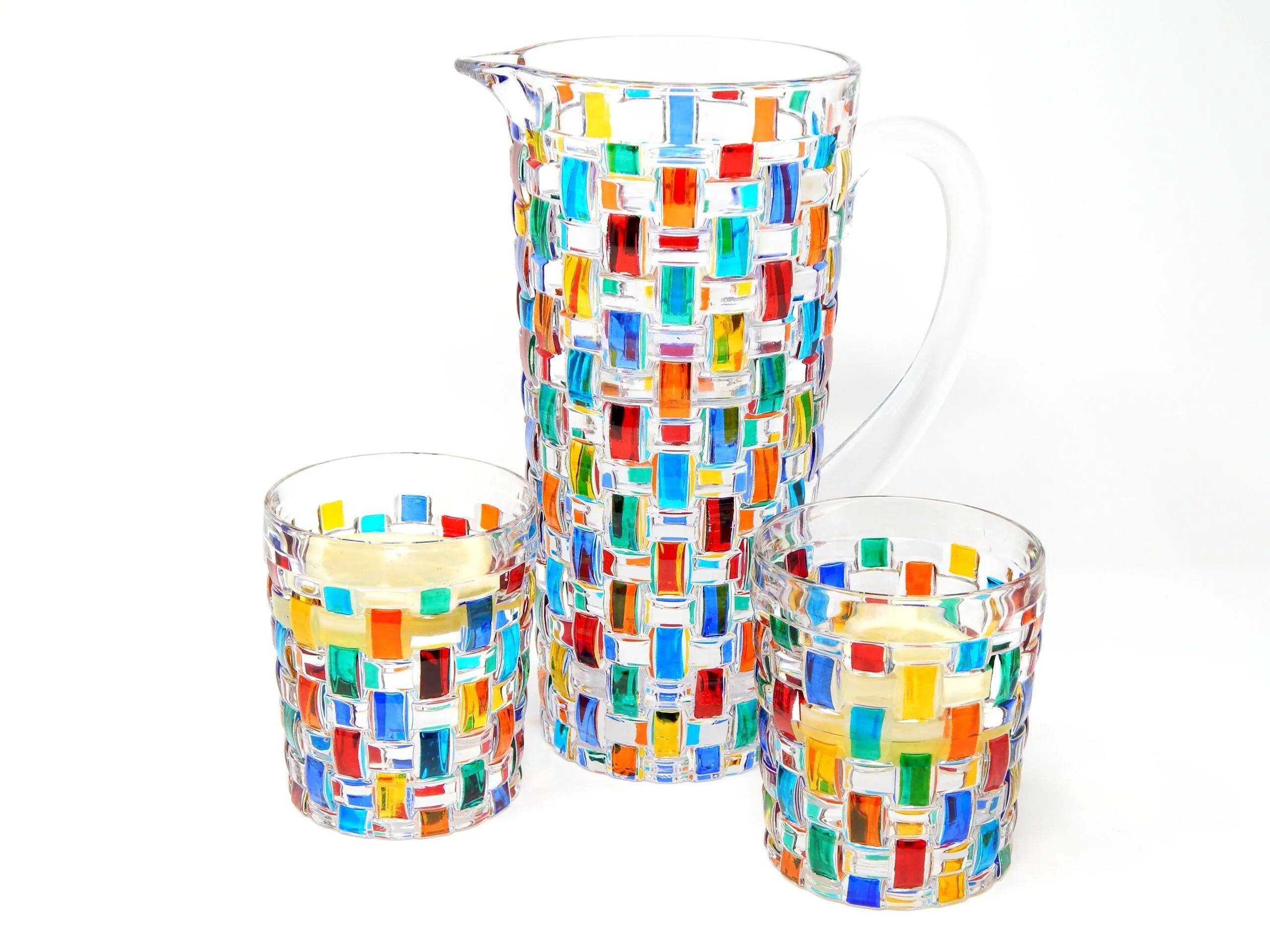 Bossanova Juice, Water, Whiskey Glass, Set of 2 Hand-Painted Italian Crystal