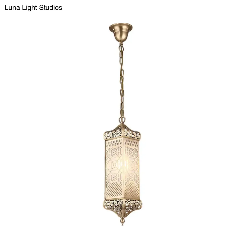 Bronze Art Deco Rectangular Pendant Light - Metal 1 Head Suspended Fixture