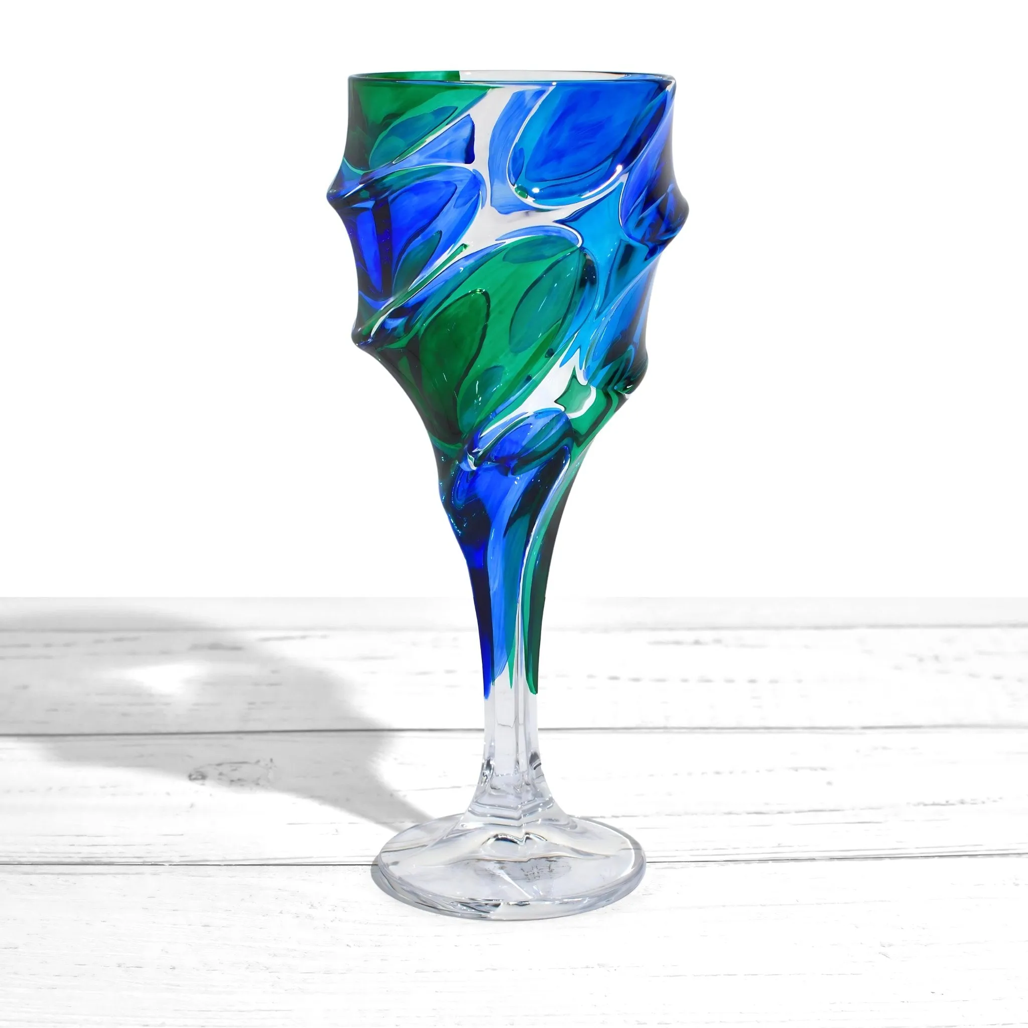 Caly Italian Crystal Wine Glasses, Blue/Green, Set of 2