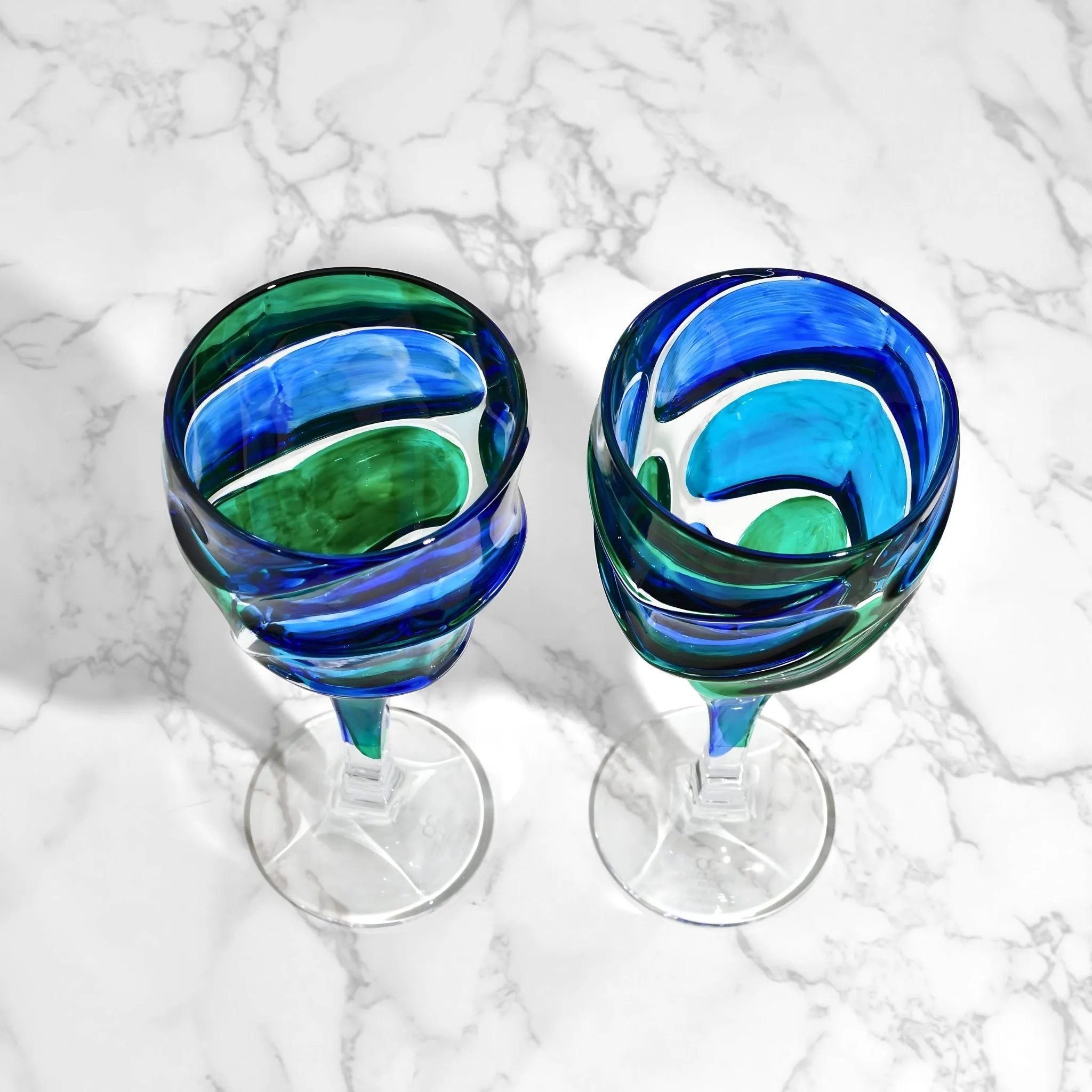 Caly Italian Crystal Wine Glasses, Blue/Green, Set of 2