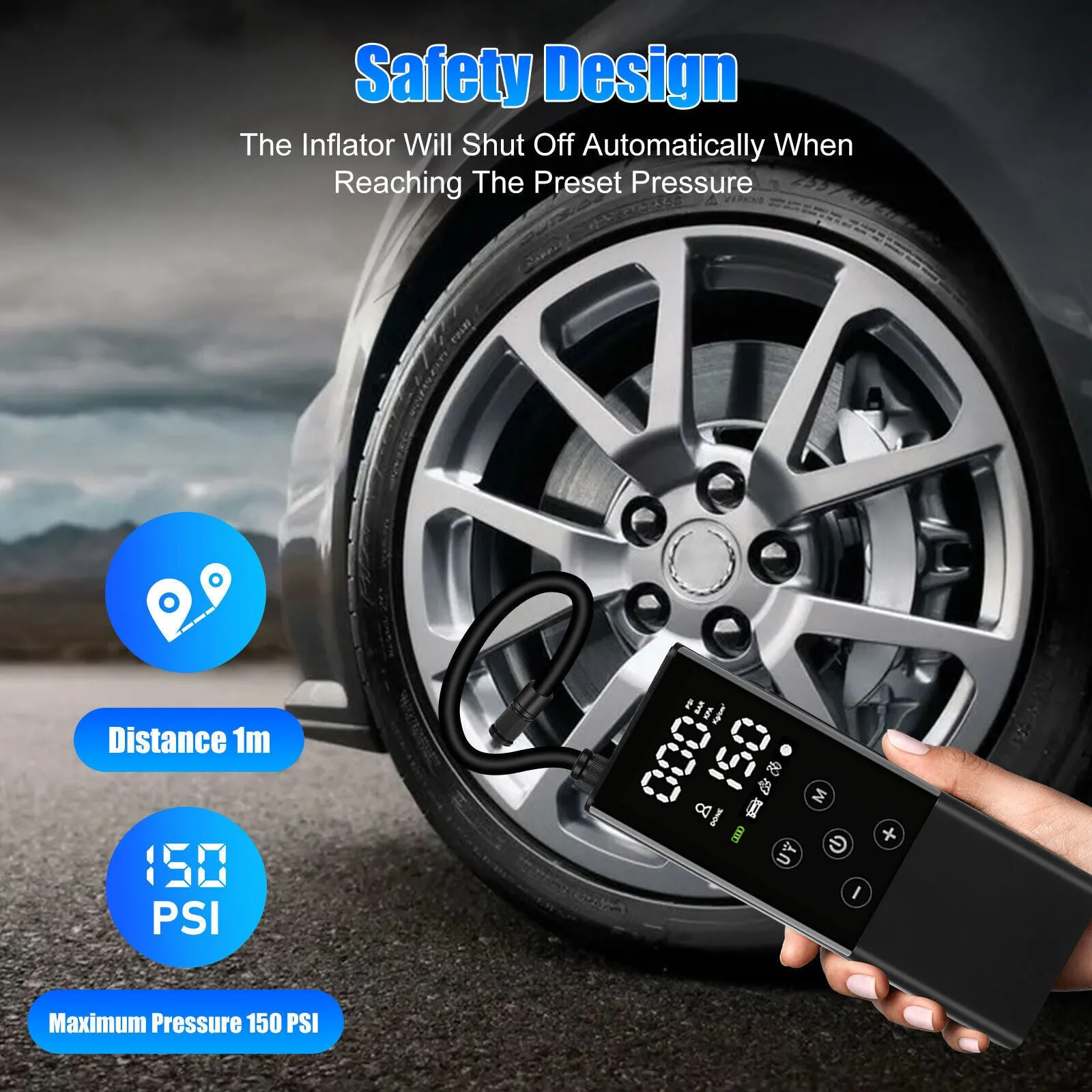 Car Tire Inflator Smart Digital Display Full-Screen Touch