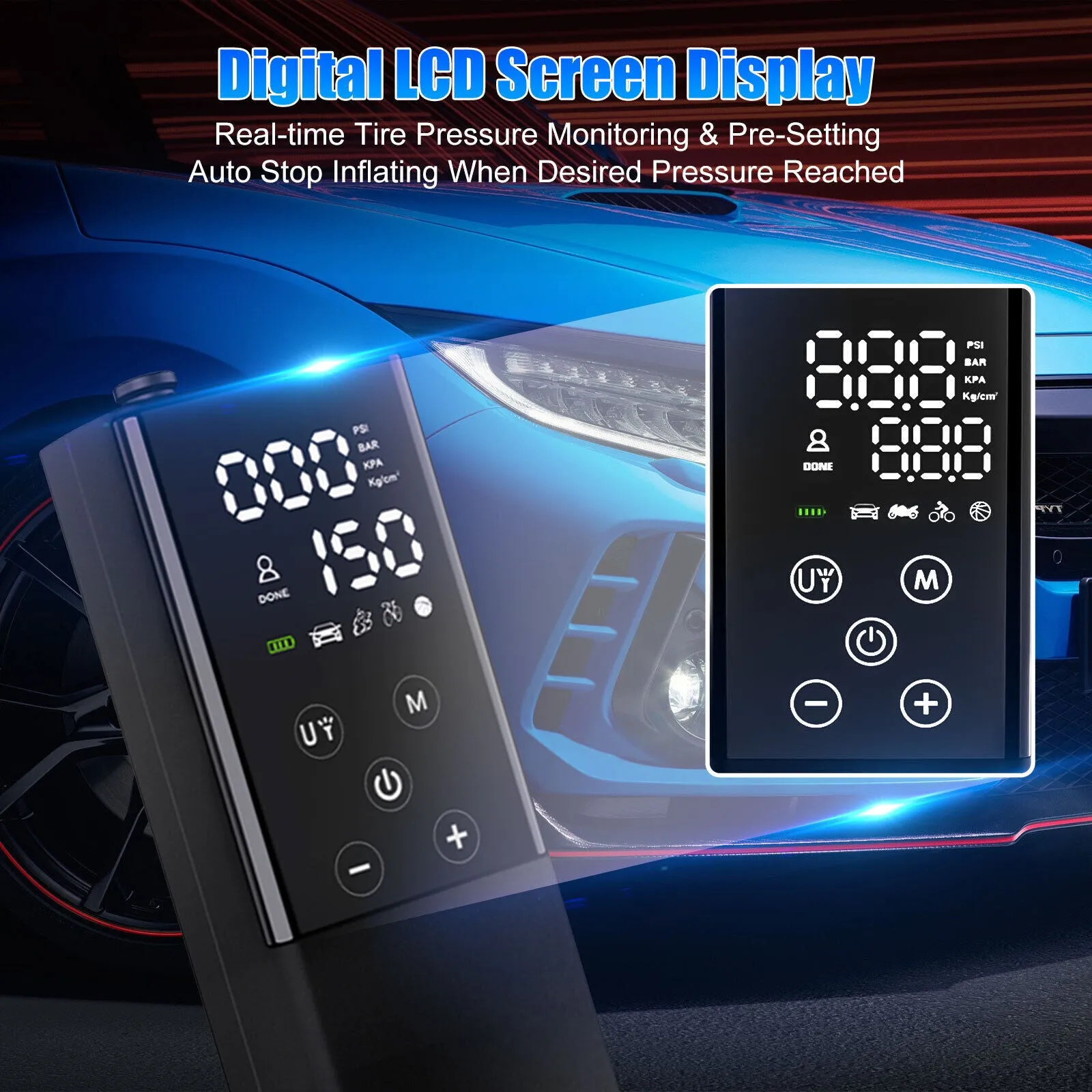 Car Tire Inflator Smart Digital Display Full-Screen Touch