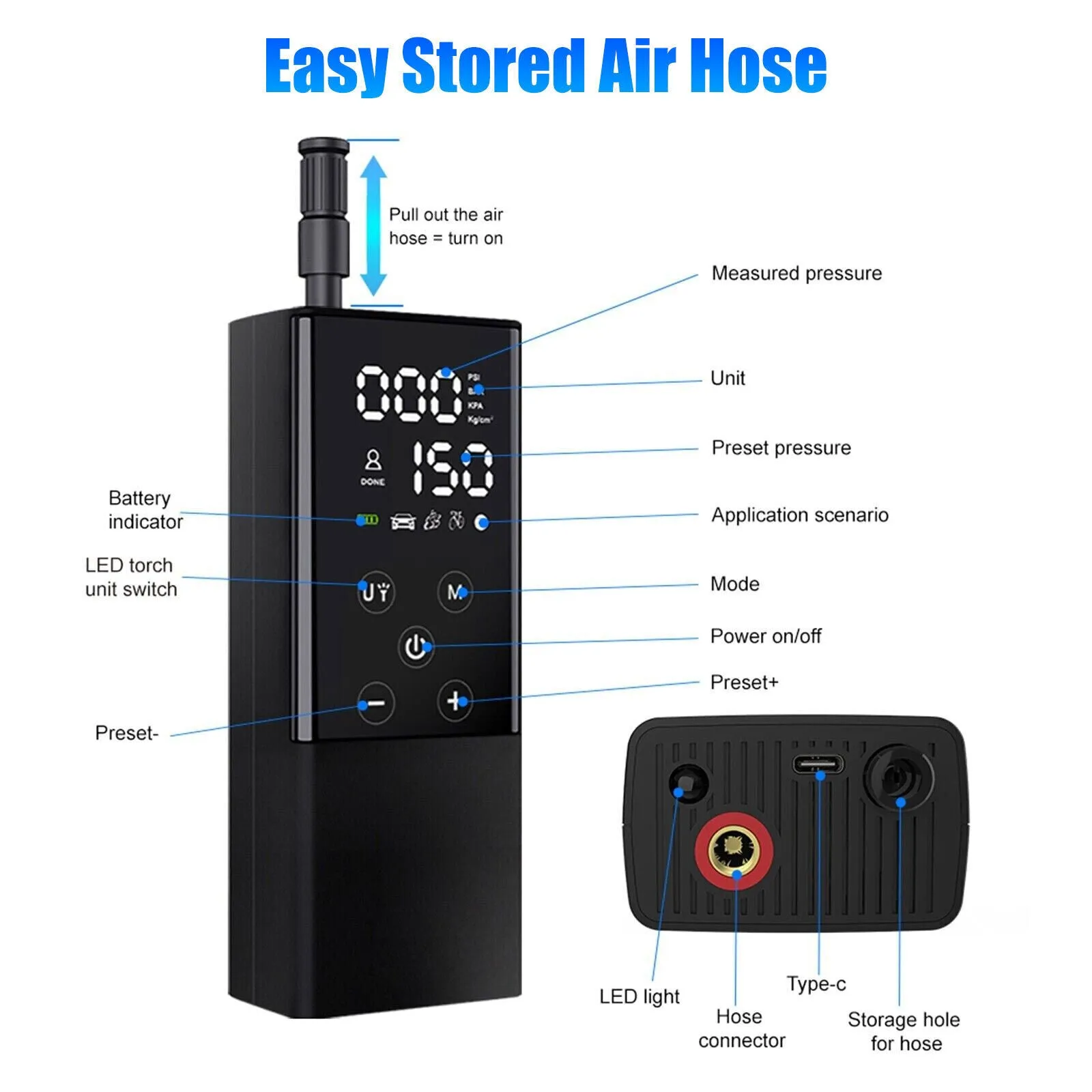 Car Tire Inflator Smart Digital Display Full-Screen Touch