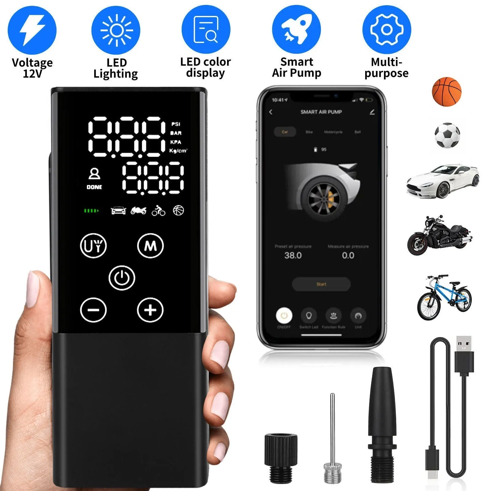 Car Tire Inflator Smart Digital Display Full-Screen Touch