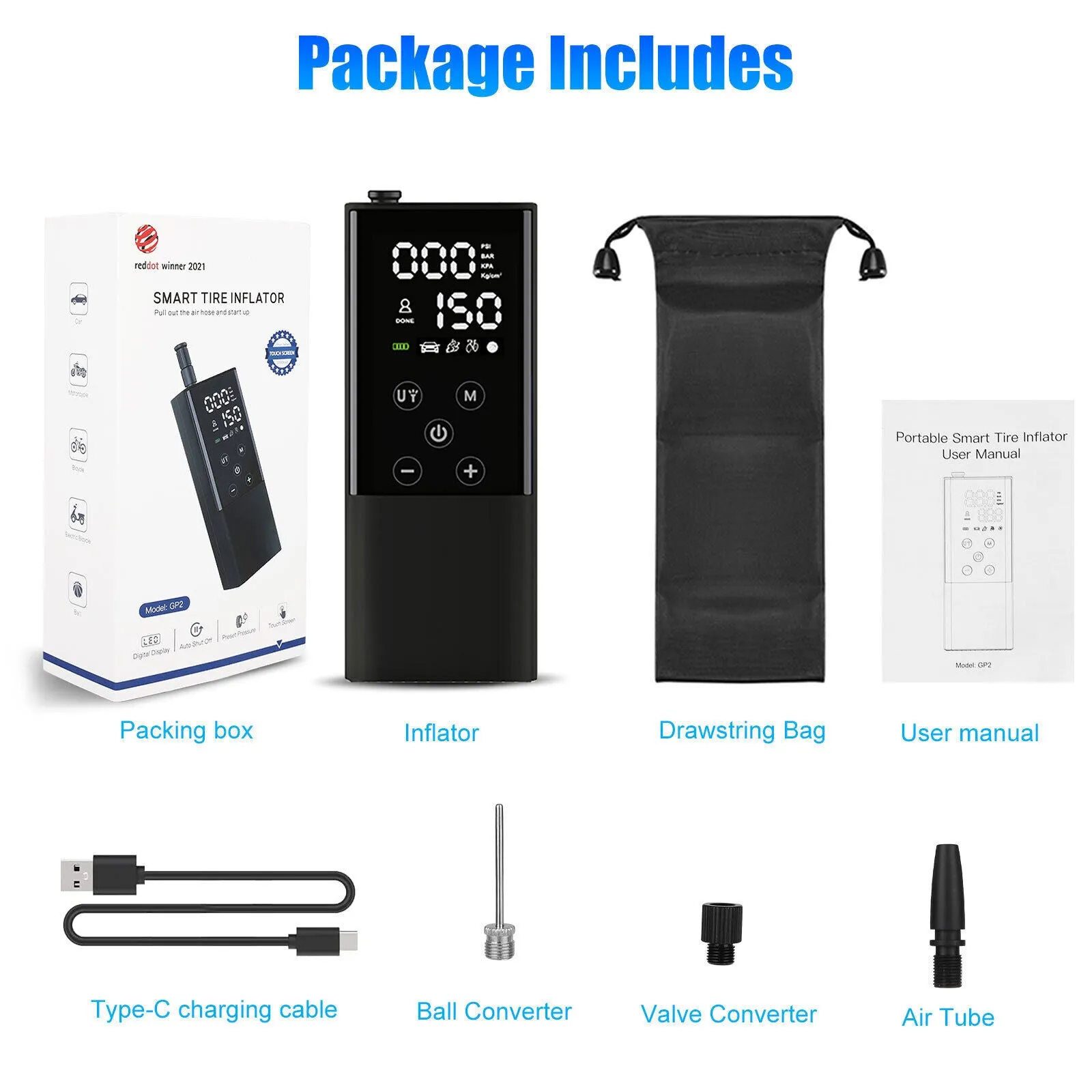 Car Tire Inflator Smart Digital Display Full-Screen Touch