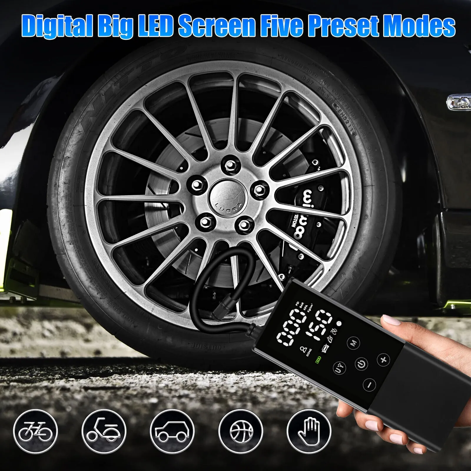 Car Tire Inflator Smart Digital Display Full-Screen Touch