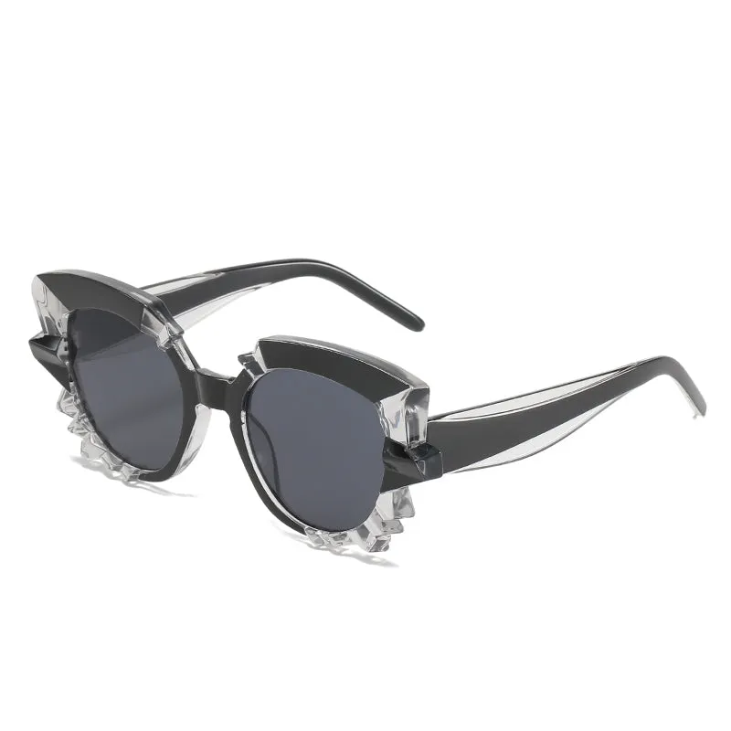 Cat-eye shape polygonal water chestnut multicolor retro sunglasses