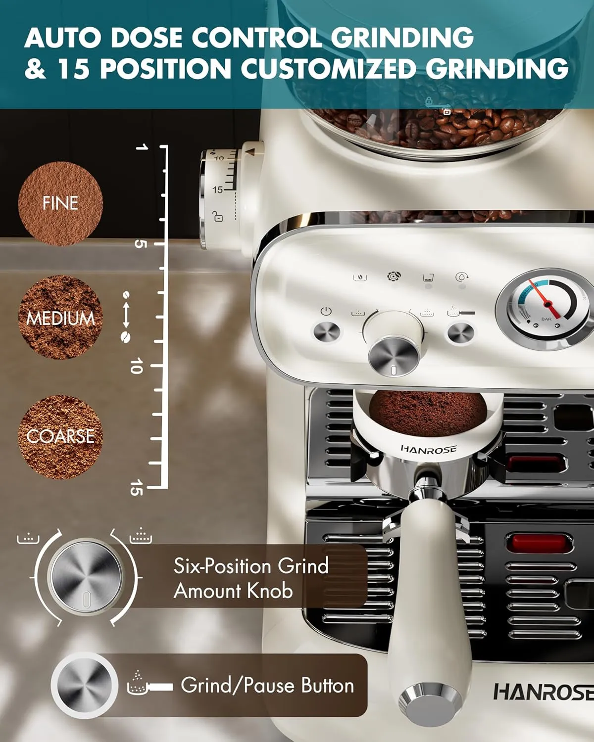 Espresso Machine with Grinder, 20 Bar Espresso Machine with Milk Frother Steam Wand – All in One Espresso