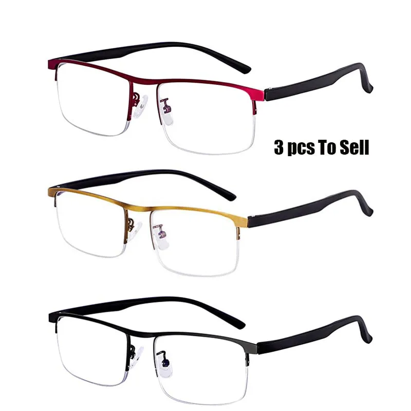 Evun Huo Unisex Full Rim Square Stainless Steel Progressive Reading Glasses 0998