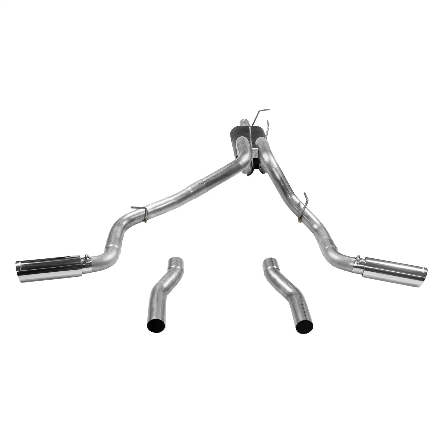 Flowmaster Force II Cat-Back Exhaust System - 3 in Diameter - Dual Size Exit - 4 in Polished Tips - Stainless - 250/350 - Ford Fullsize Truck 2017-21