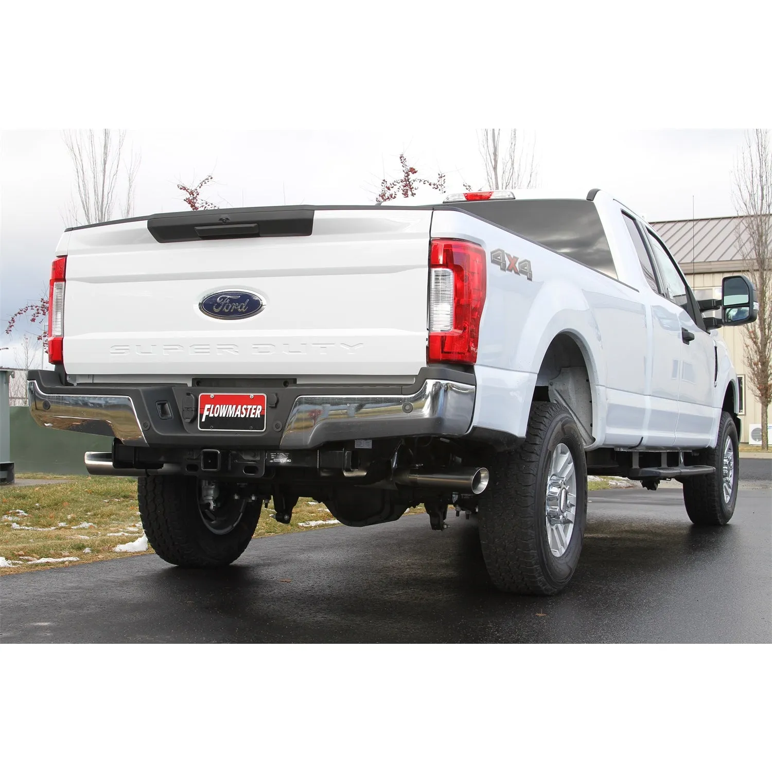 Flowmaster Force II Cat-Back Exhaust System - 3 in Diameter - Dual Size Exit - 4 in Polished Tips - Stainless - 250/350 - Ford Fullsize Truck 2017-21