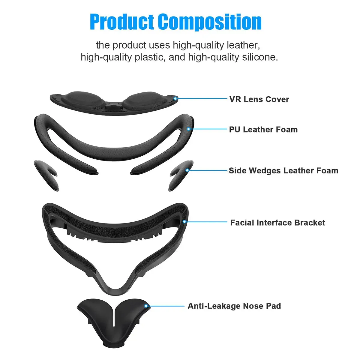 Foam Replacement Cover 7-in-1 - PU leather face cover - Black and Orange | for Quest 2