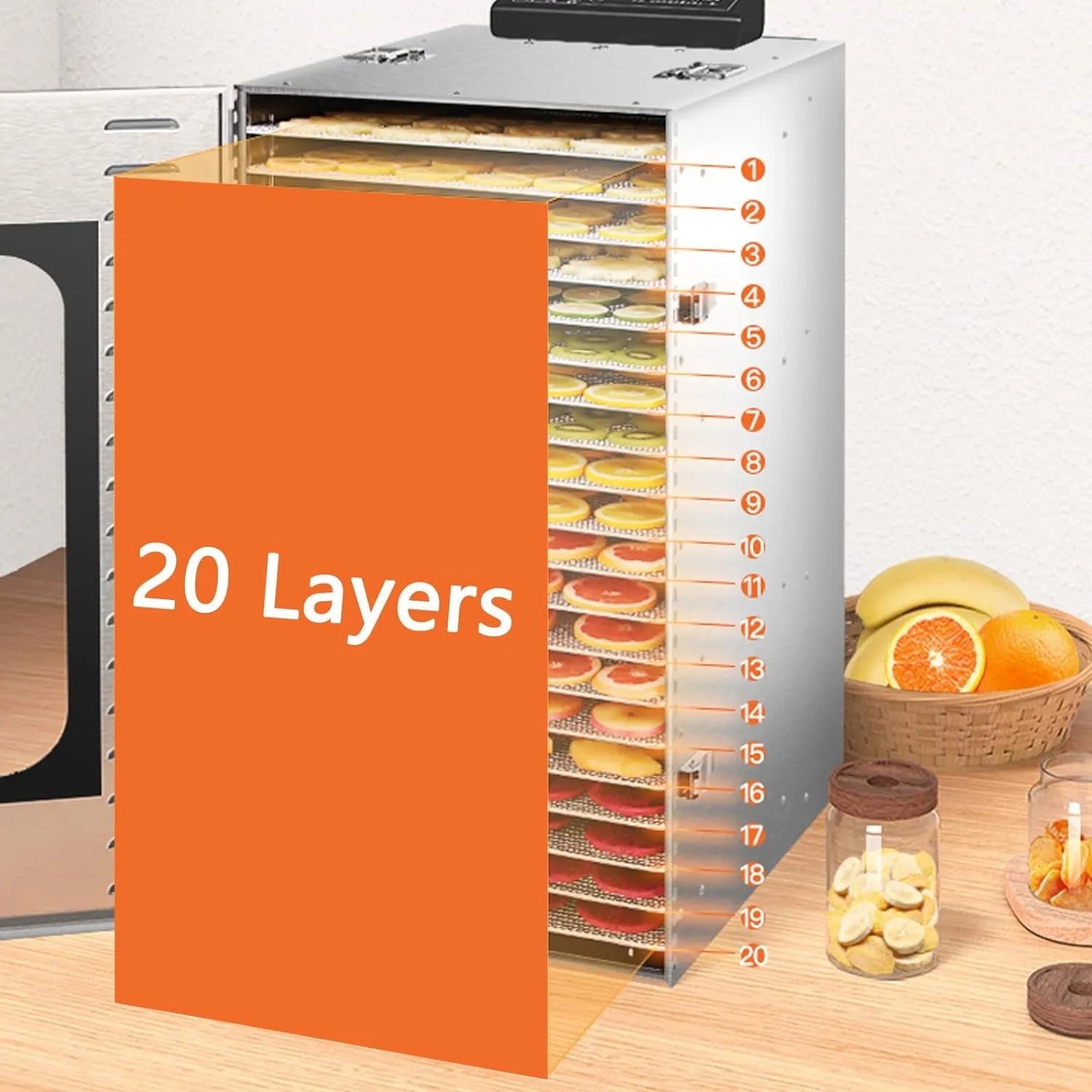 Food Dehydrator 20 Stainless Steel Trays, Food Dryer Machine for Fruit, Vegetables and Meat,