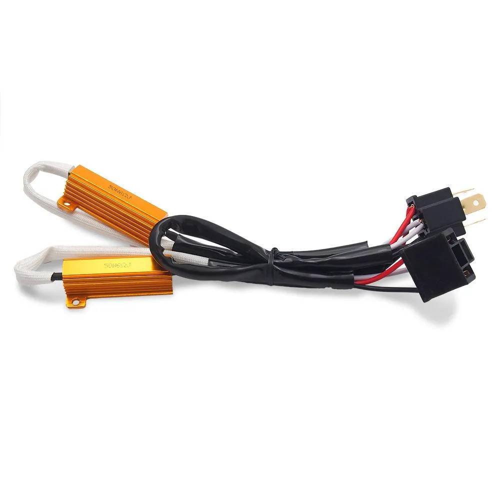 H4 (9003 HB2) HID & LED 50W 6Ohm Resistor Relay Kit Wiring Harness Adapter