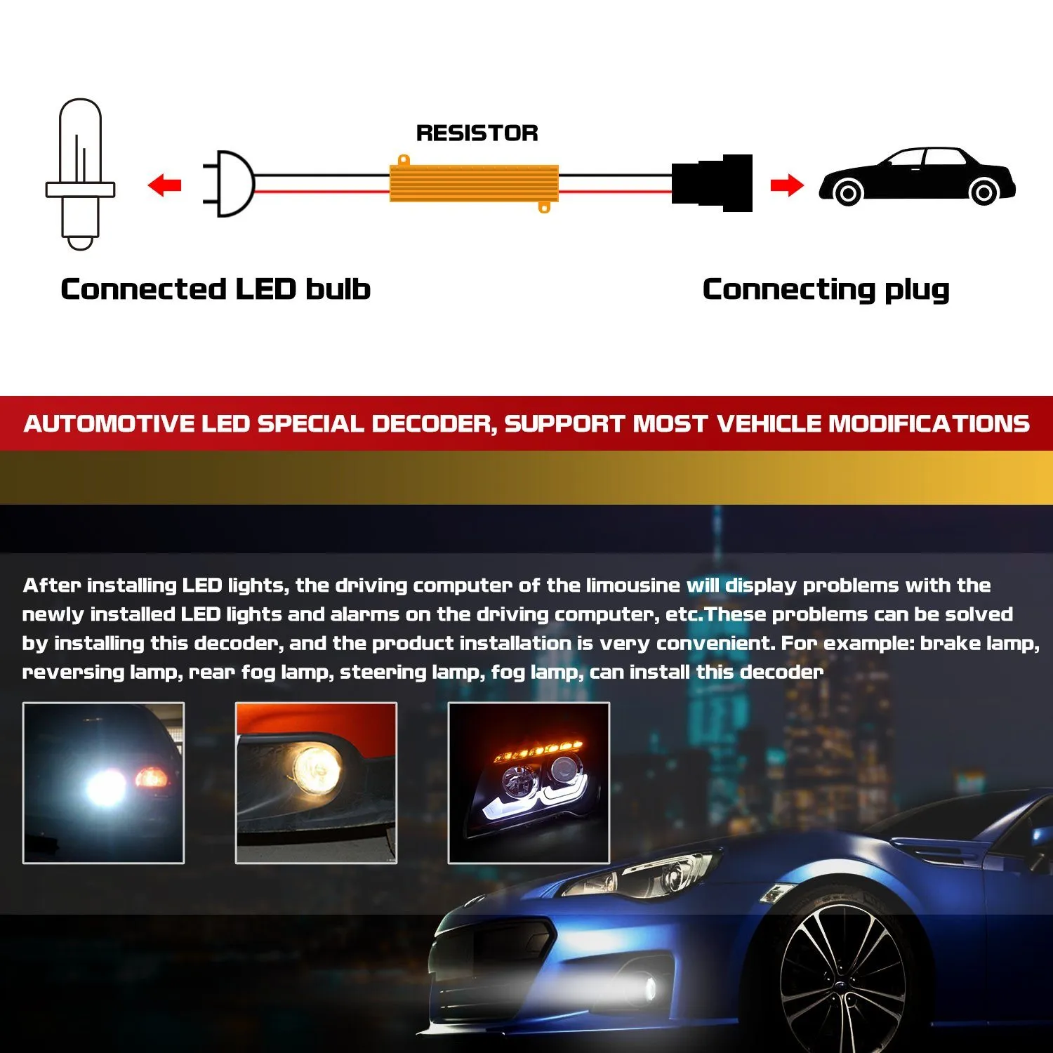 H7 HID & LED 50W 6Ohm Resistor Relay Kit Wiring Harness Adapter