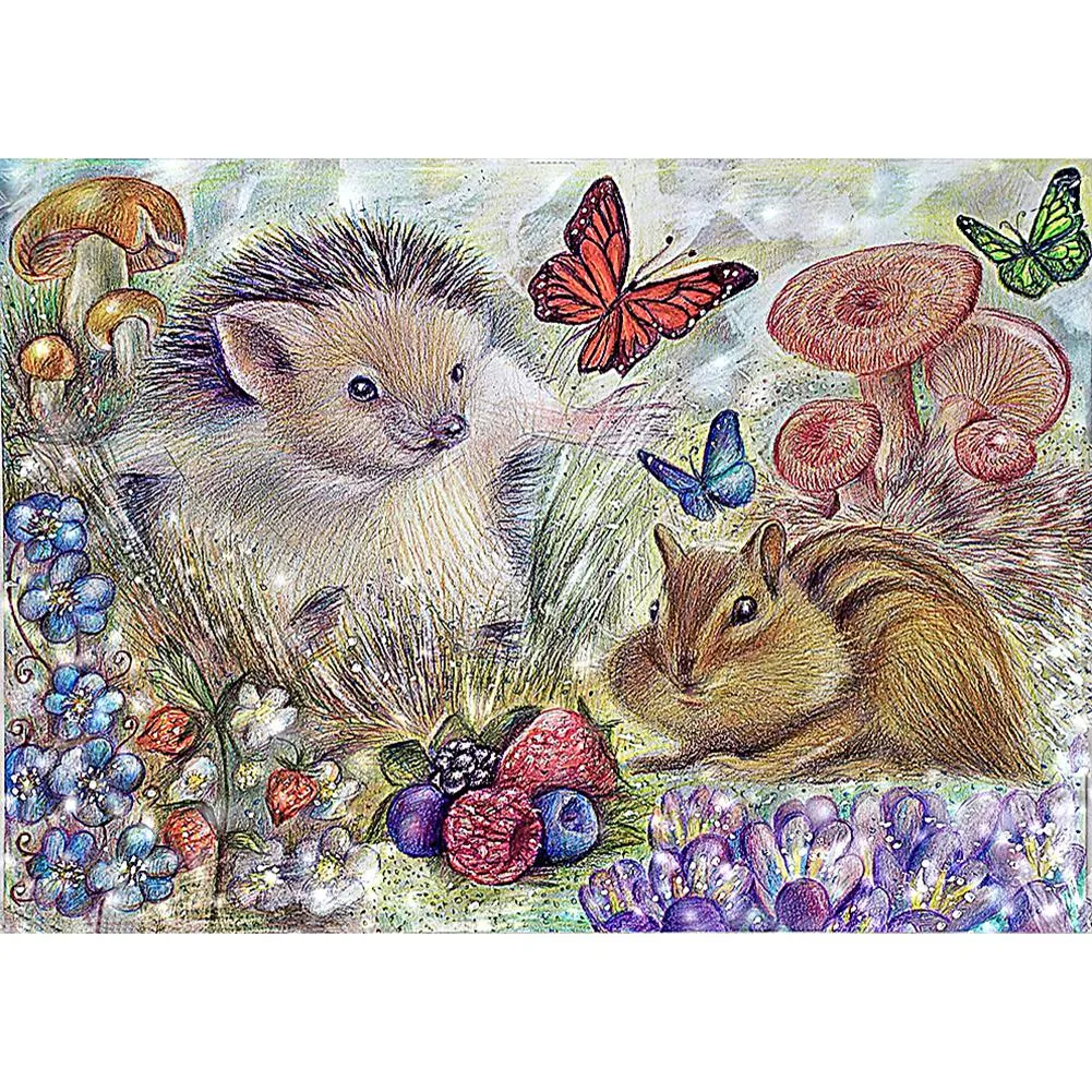 Hedgehog Animal - Full Round Diamond - 40x30cm