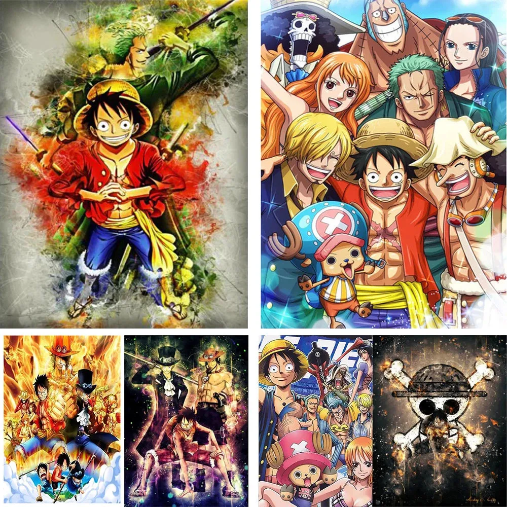 Japanese Anime Diamond Painting - Full Drill Square/Round 5D Embroidery, Cartoon Luffy Friends