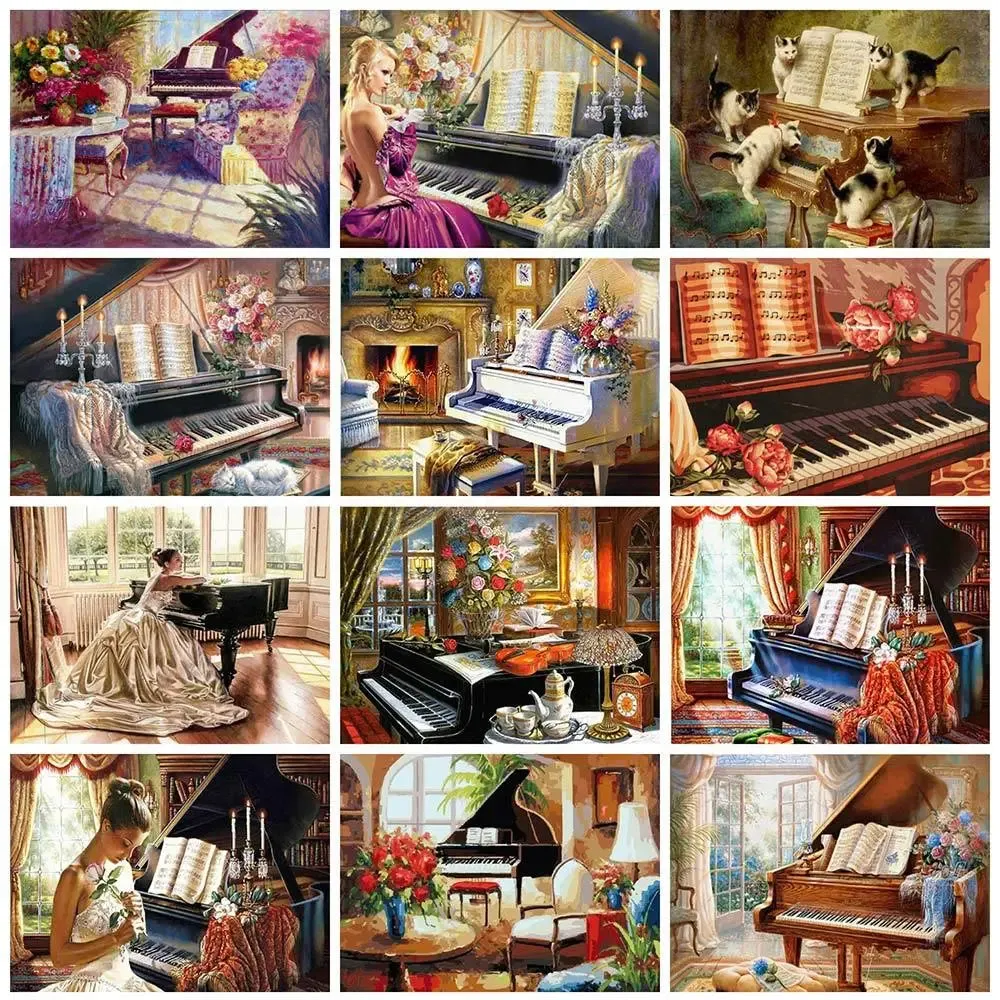 Luxury Piano Room - Musical Diamond Painting, Full Round/Square 5D Diamonds, Classical Scene