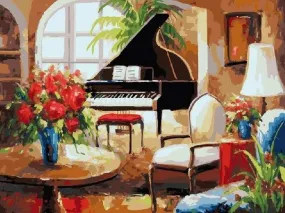 Luxury Piano Room - Musical Diamond Painting, Full Round/Square 5D Diamonds, Classical Scene
