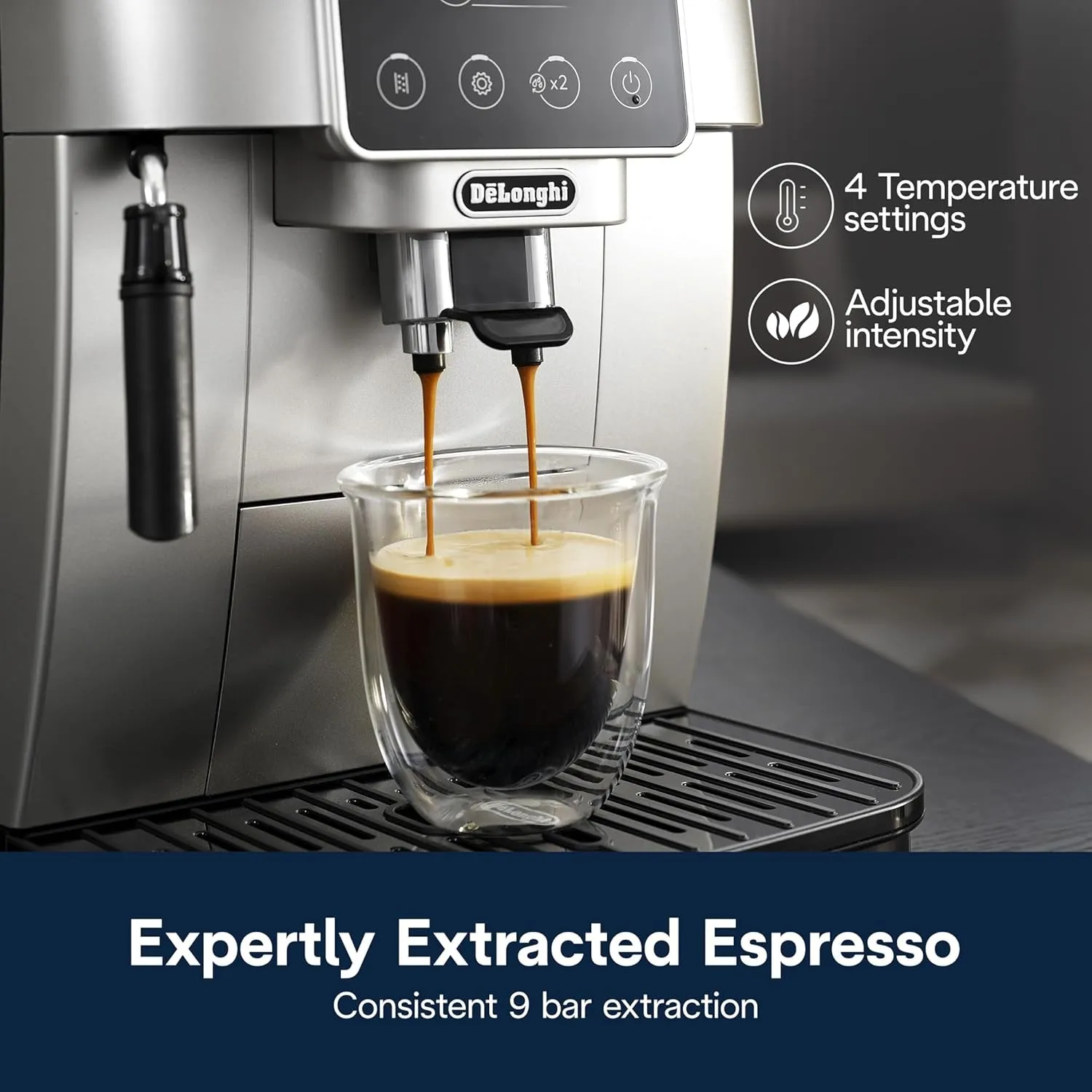 Magnifica Start Automatic Espresso & Coffee Machine with Manual Milk Frother for Latte, Cappuccino, Built-In Grinder, Silver, ECAM22022SB