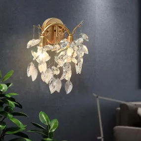Modern Crystal Wall Mount Sconce Light Fixture with Leaf Faceted Design - 4 Lights - Brass Finish