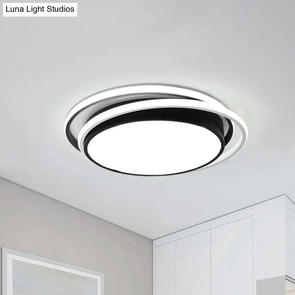 Modern Drum Flush Ceiling Light with Acrylic Diffuser - Integrated LED, Black/White - Ideal for Bedroom in Warm/White