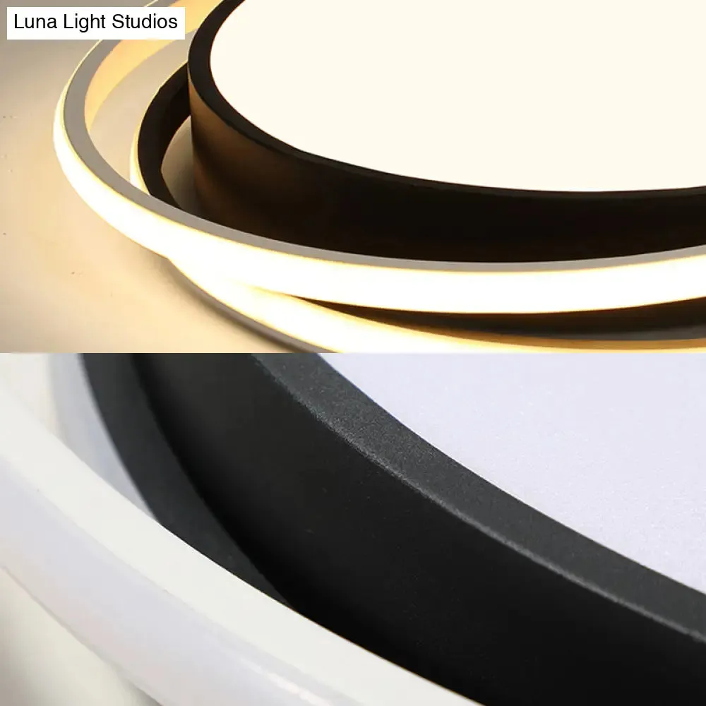 Modern Drum Flush Ceiling Light with Acrylic Diffuser - Integrated LED, Black/White - Ideal for Bedroom in Warm/White
