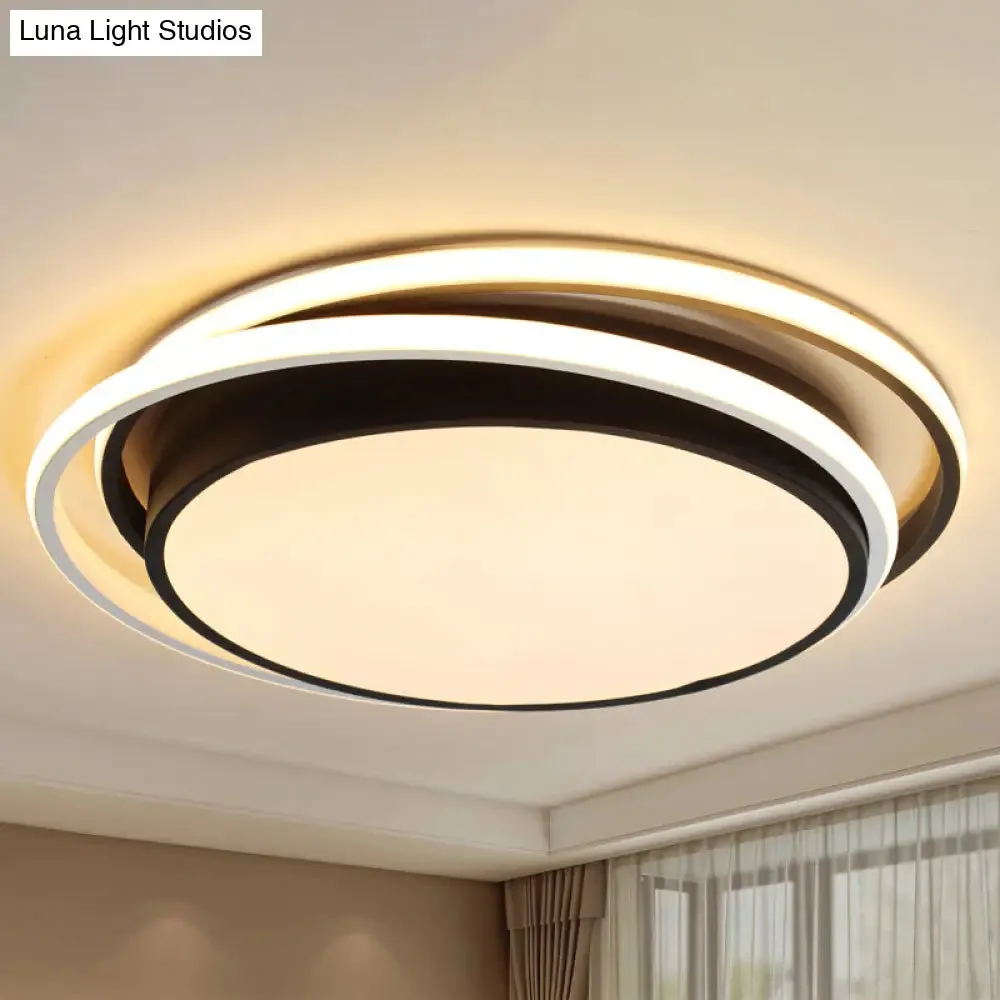 Modern Drum Flush Ceiling Light with Acrylic Diffuser - Integrated LED, Black/White - Ideal for Bedroom in Warm/White